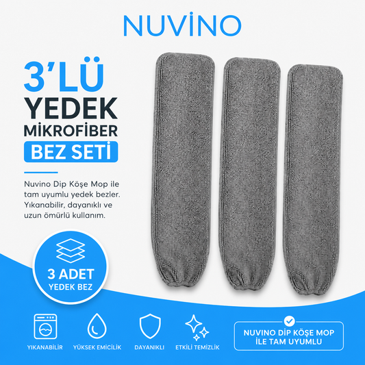 3 Adet Dip Köşe Mop Yedek Mikrofiber Bezi